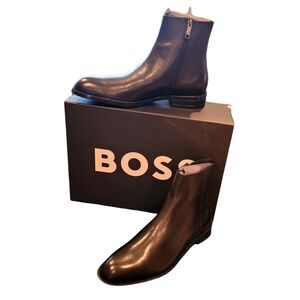 HUGO BOSS Tyil Boot It Men's Ankle Boots Black Genuine Leather Zipper NWT US 9